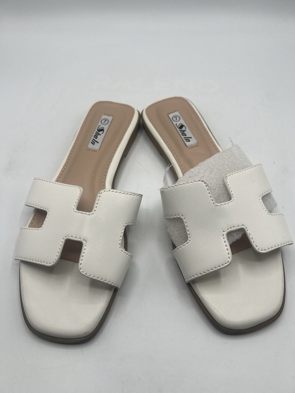 SheIn White H-Band Slide Sandals Women’s Size 7 Flat Slip On Shoes New